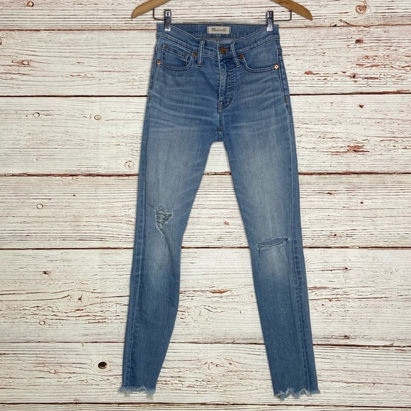Madewell 9" Mid-Rise Skinny Jeans in Frankie Wash: Torn-Knee Edition Sz 24 - Picture 6 of 14